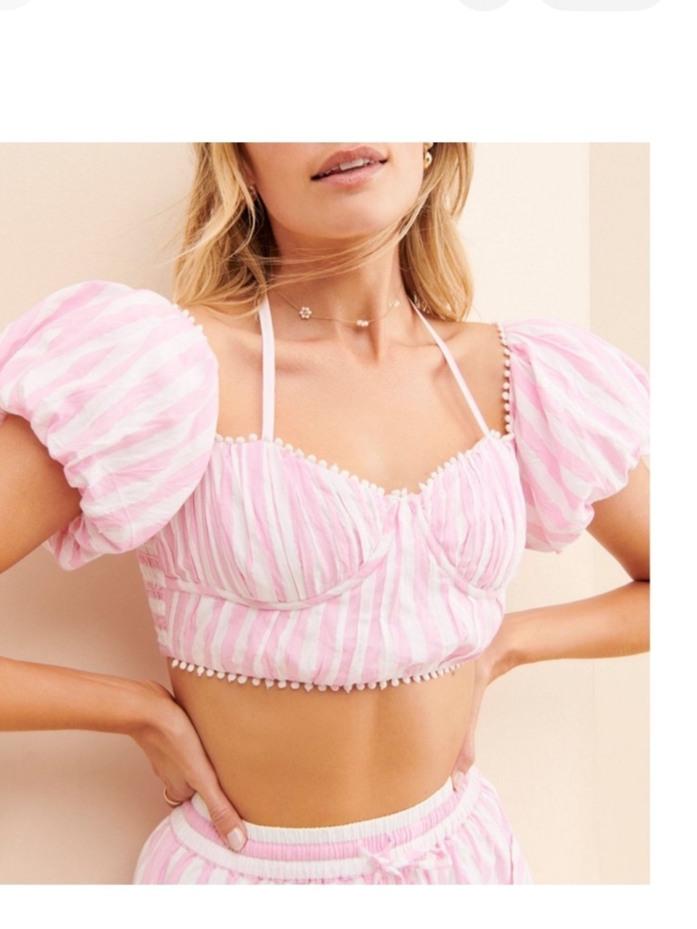 Rahi Rockaway Pink Stripe Set Anthropologie Crop Top & Shorts Size S - Picture 2 of 3